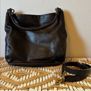 Frye Melissa Leather Hobo Bag Black with antique gold hardware